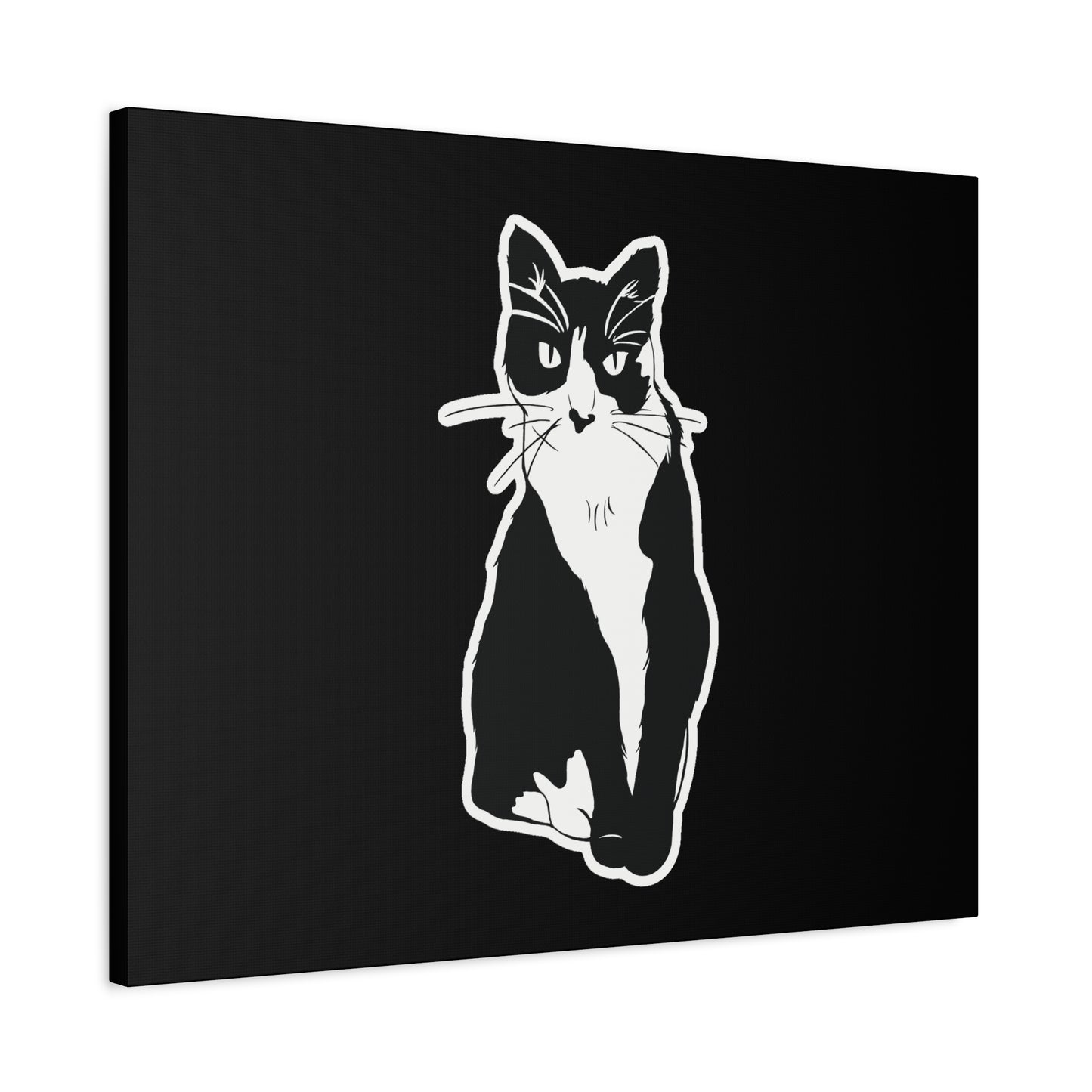 Cat Canvas Print on Black (Sticker Style Cat) - Cat Drawing Art