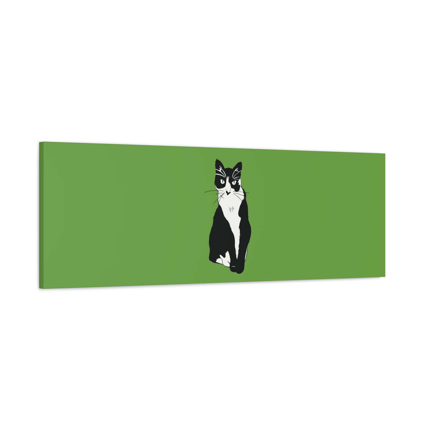 Cat Canvas on Green (B&W Style Cat) - Cat Drawing Art