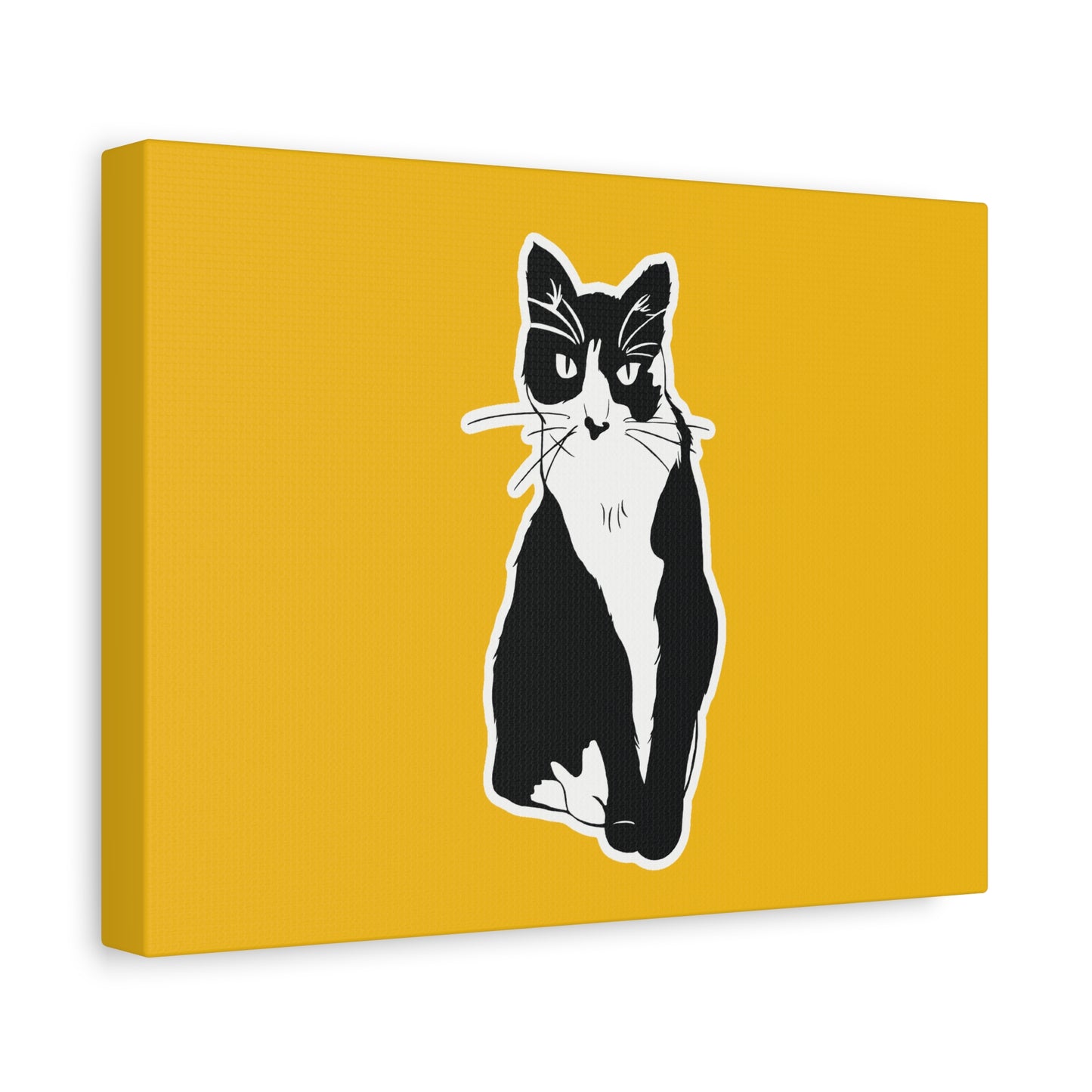 Cat Canvas Print on Yellow (Sticker Style Cat) - Cat Drawing Art