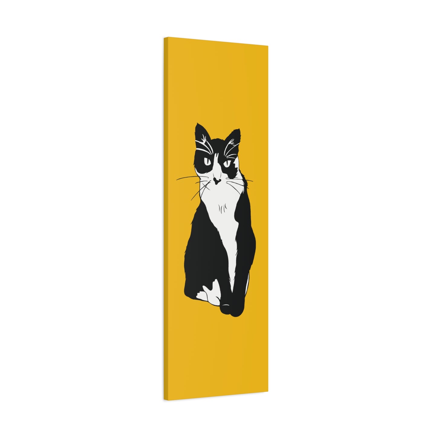Cat Canvas on Yellow (B&W Style Cat) - Cat Drawing Art