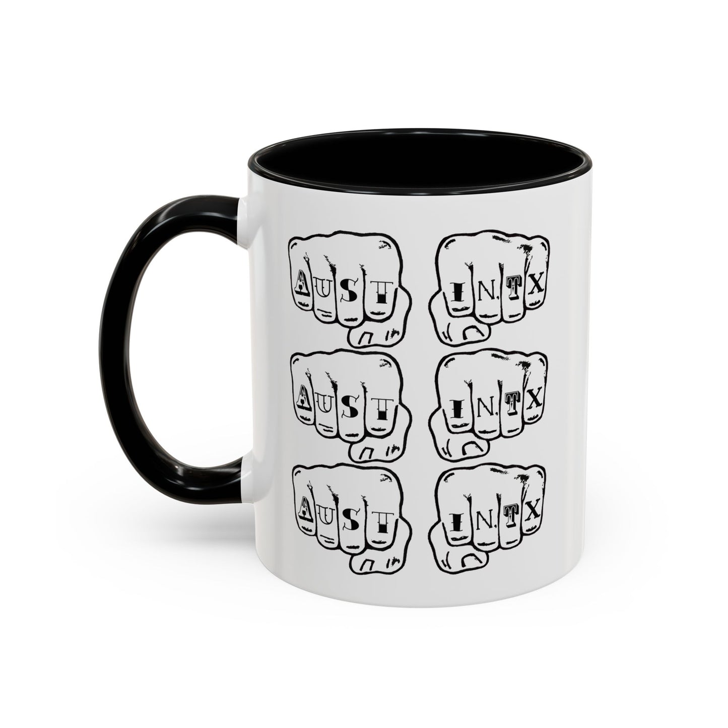 Austin Knuckle Tats Tattooed Fists Accent Mug Fists Stack Edition