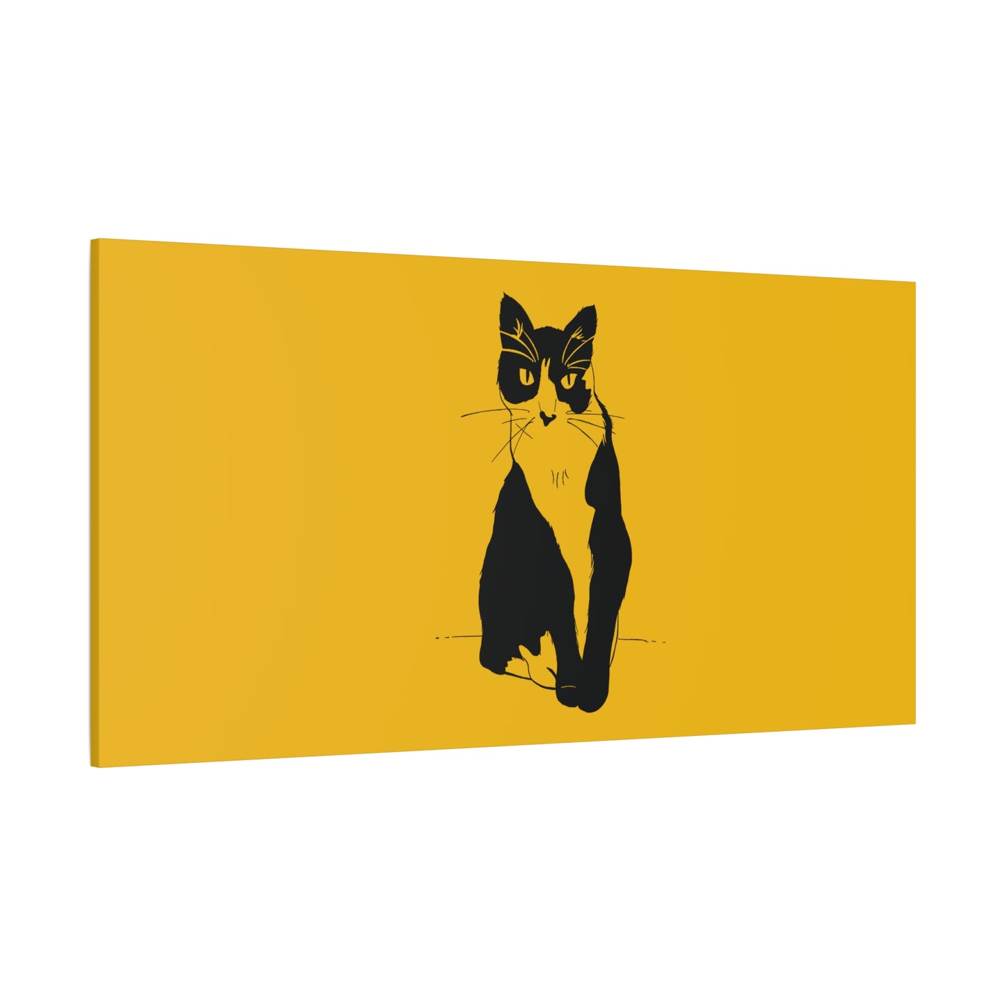 Cat Canvas Print on Yellow (Transparent Style Cat) - Cat Drawing Art