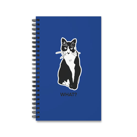 Cattitude Notebook in Dark Blue (Sticker Style Cat with Black Writing) - Cat Spiral Notebook