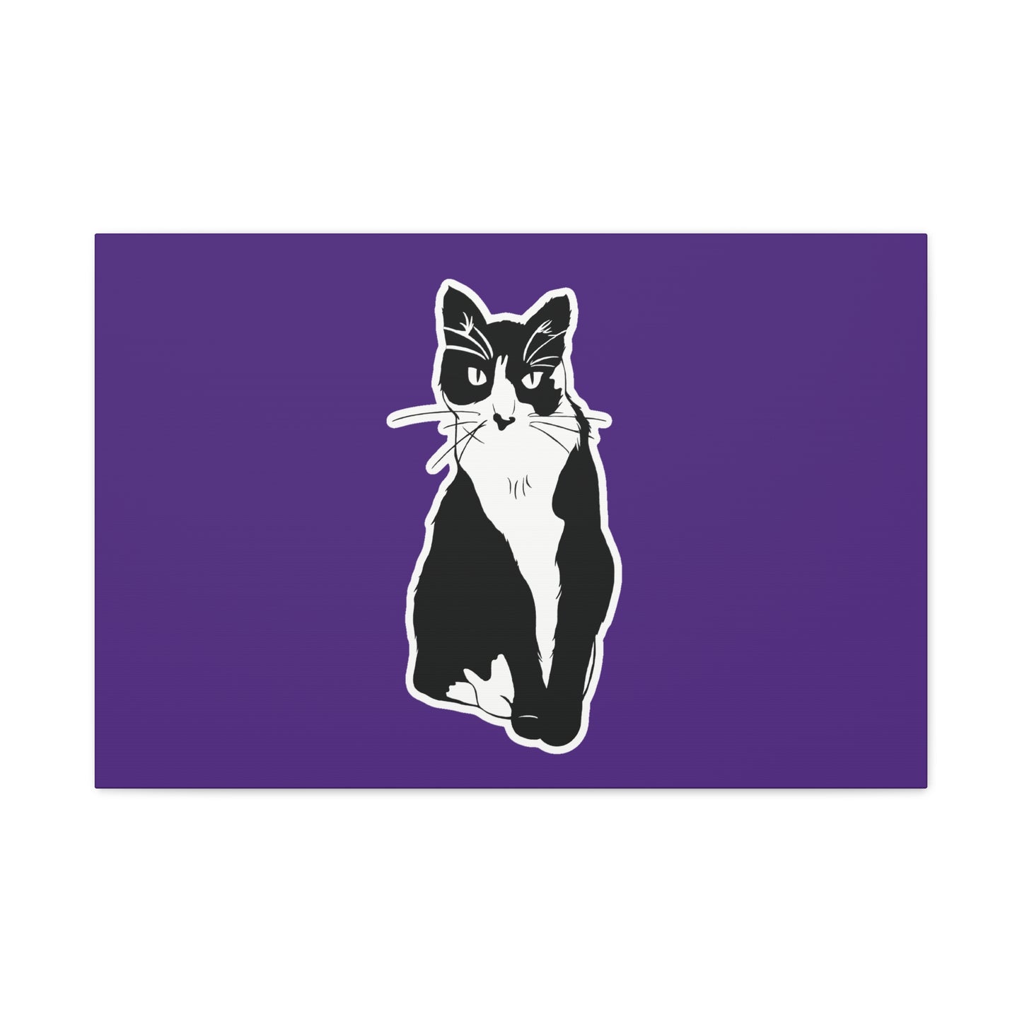 Cat Canvas Print on Purple (Sticker Style Cat) - Cat Drawing Art