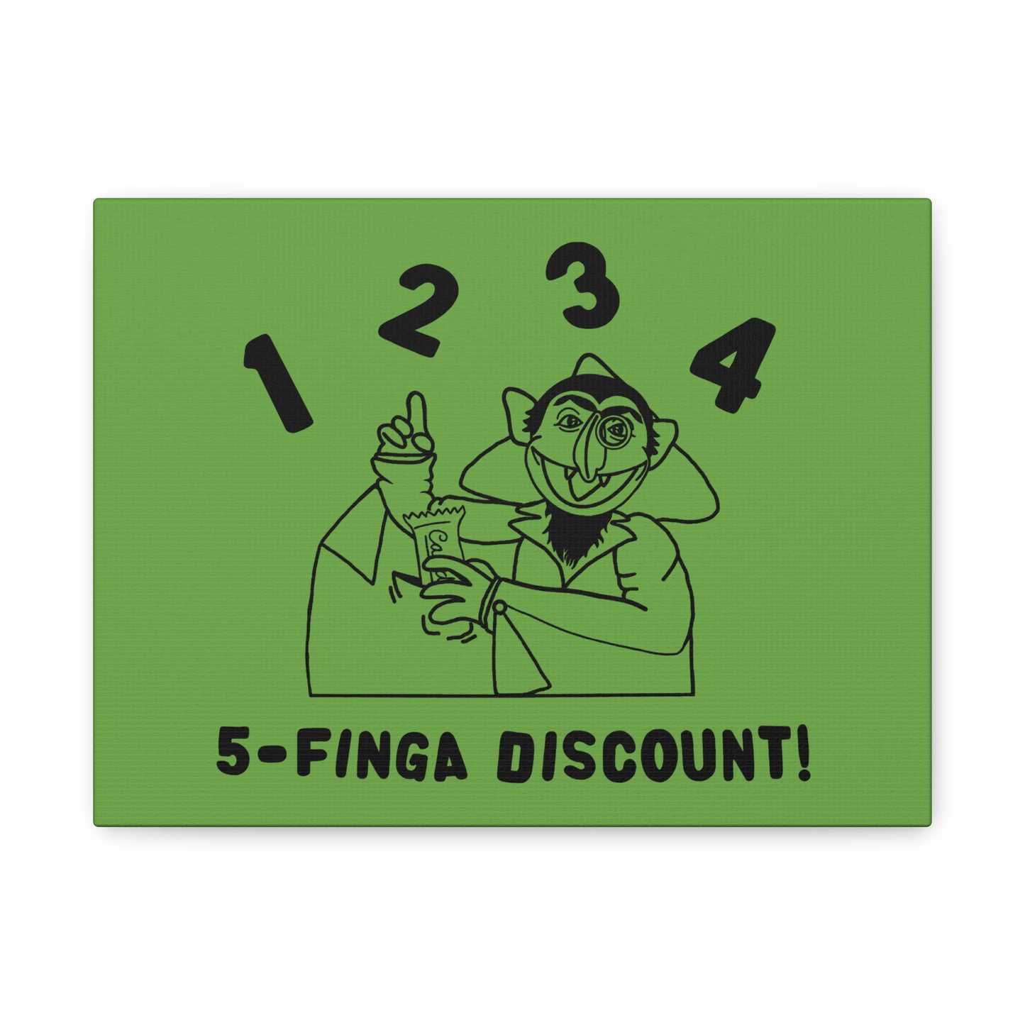 Five Finger Discount Outline Canvas Print Green - Sesame Street The Count Parody Art Print