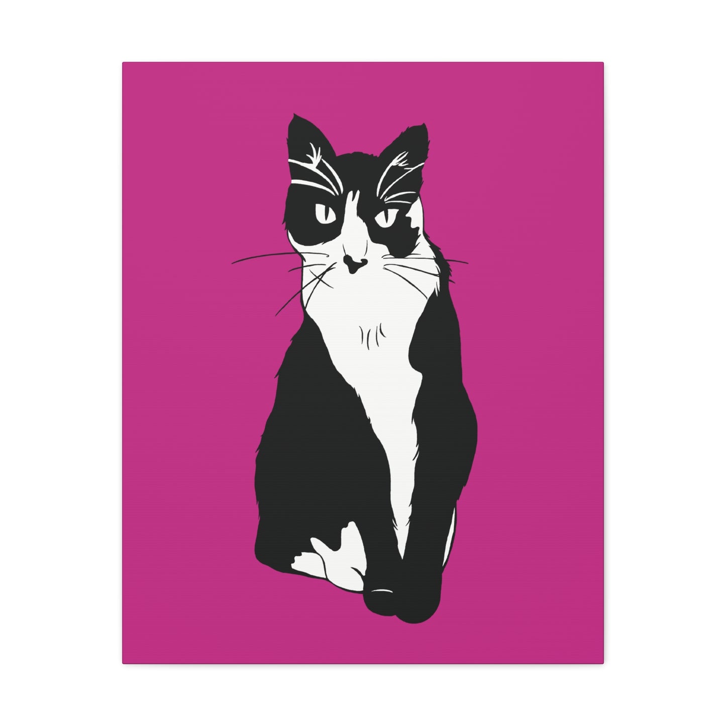 Cat Canvas on Pink (B&W Style Cat) - Cat Drawing Art