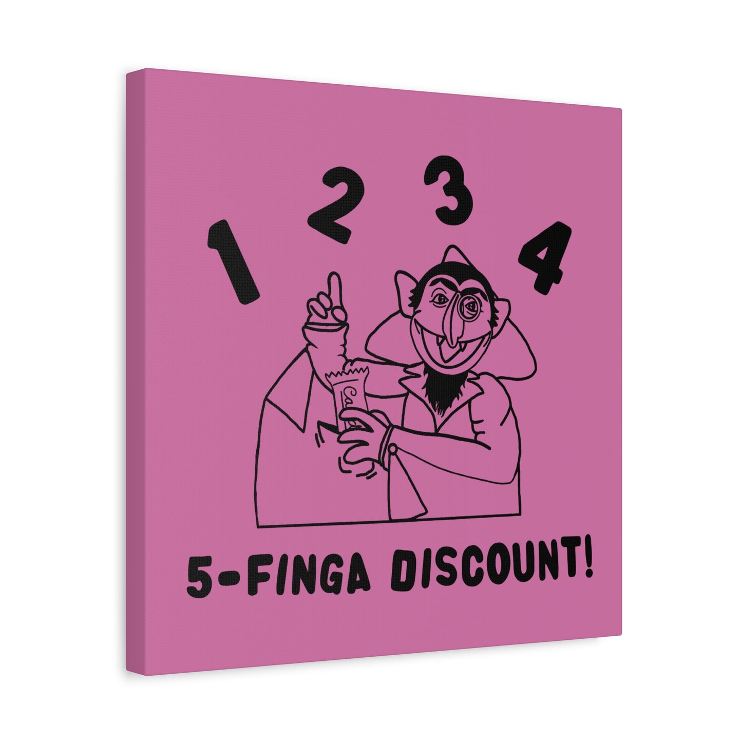 Five Finger Discount Outline Canvas Print Light Pink - Sesame Street The Count Parody Art Print
