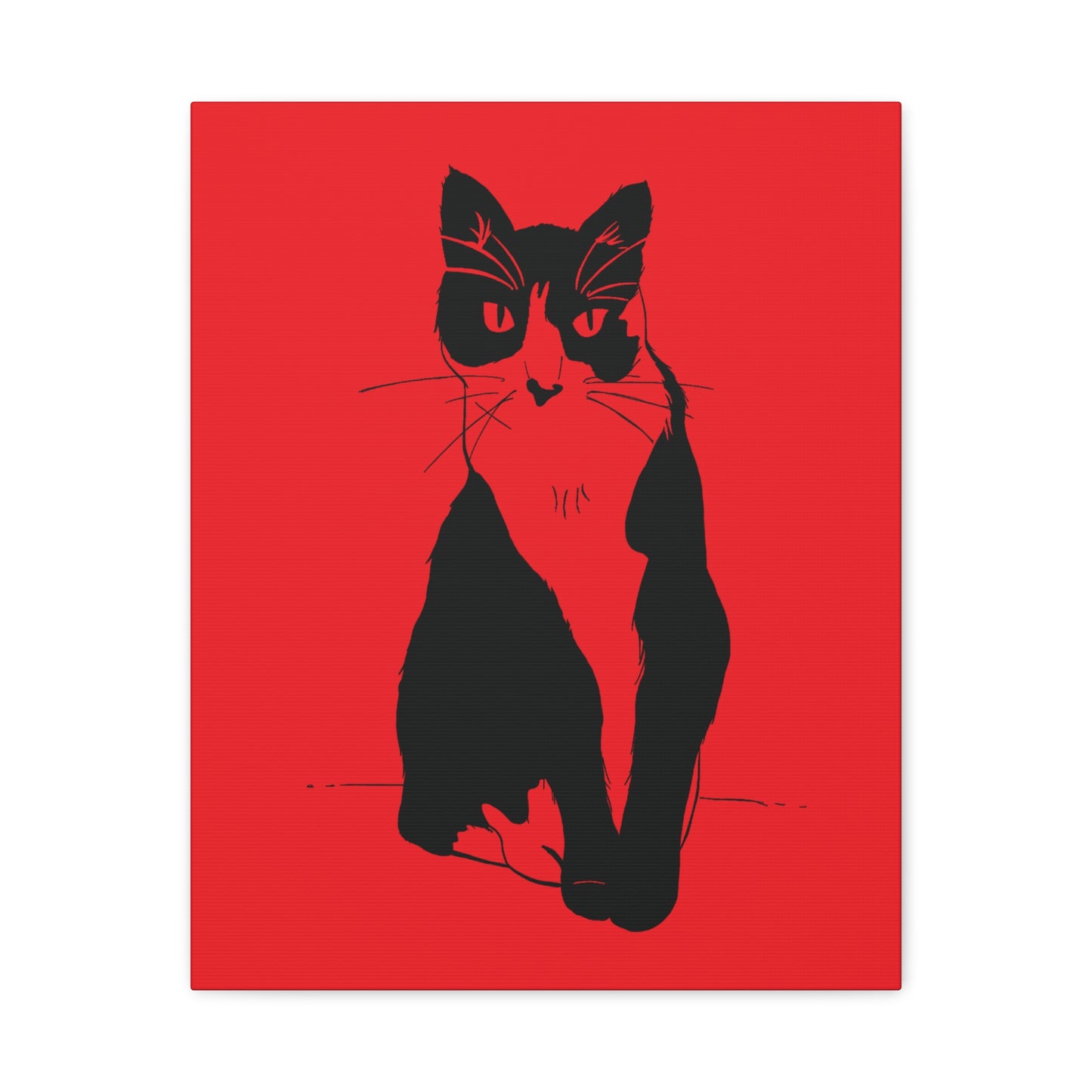 Cat Canvas Print on Red (Transparent Style Cat) - Cat Drawing Art