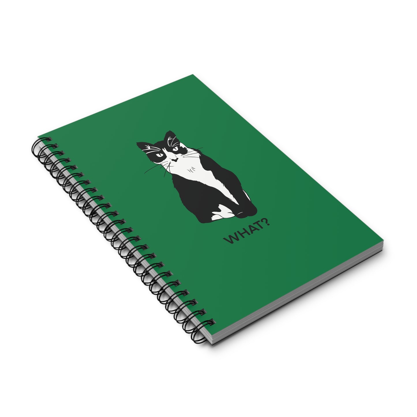 Cattitude Notebook in Dark Green (B&W Style Cat) - Cat Spiral Notebook