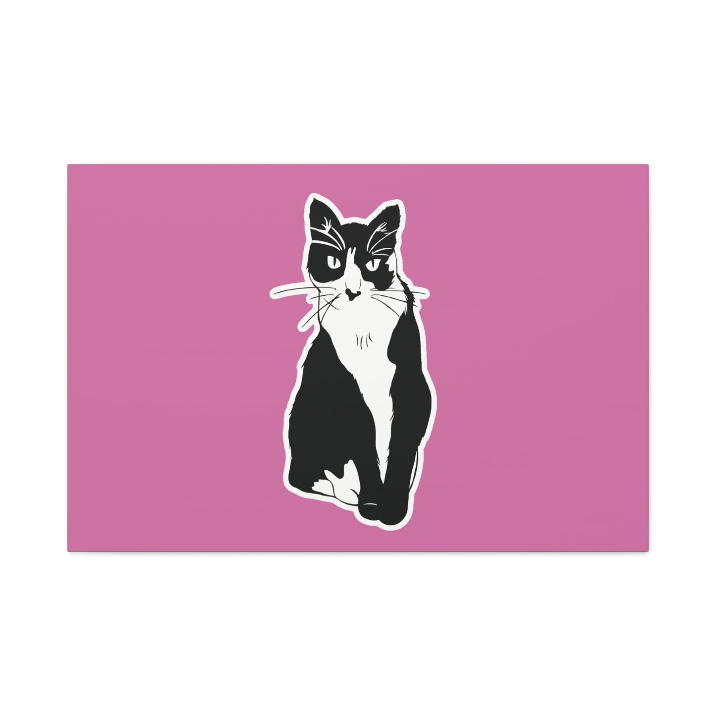 Cat Canvas on Light Pink (Sticker Style Cat) - Cat Drawing Art