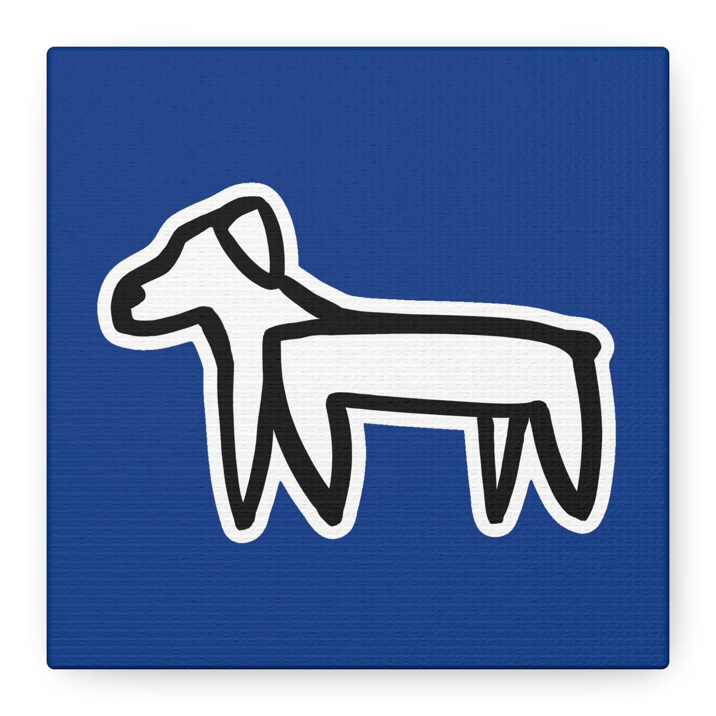 Dog Canvas Print on Blue (Sticker Style White Dog) - Dog Drawing Wall Art