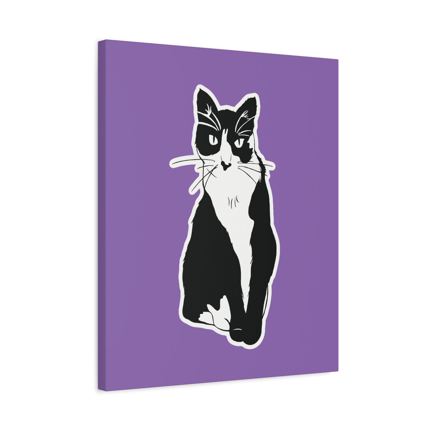 Cat Canvas on Light Purple (Sticker Style Cat) - Cat Drawing Art
