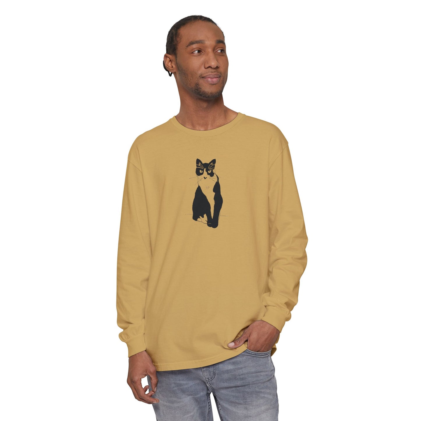 Cat Long Sleeve Tee (Transparent Style Cat) - Cat Drawing Shirt