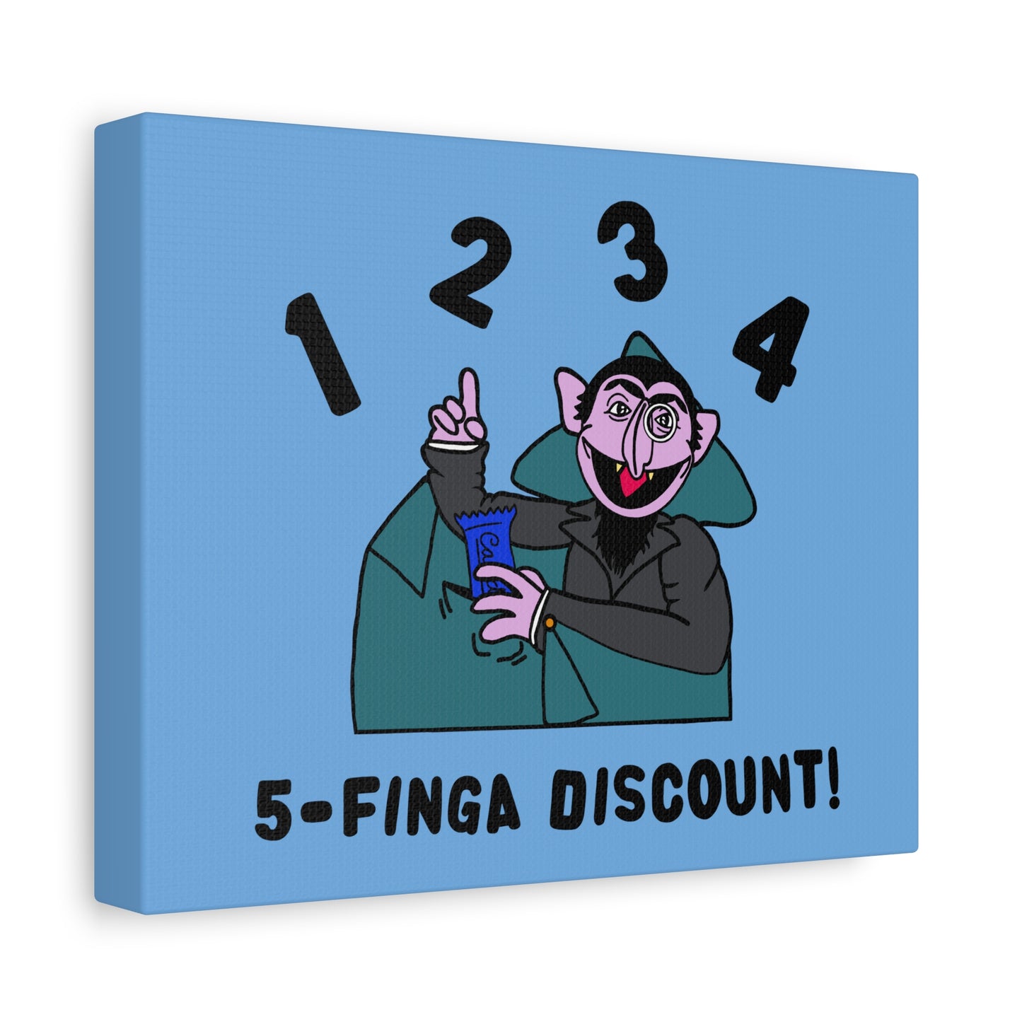 Five Finger Discount Canvas Print Light Blue - Sesame Street The Count Parody Art Print