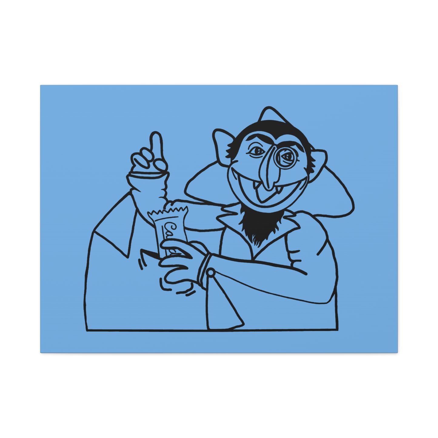 The Count Stealing Candy Outline Canvas Print Light Blue - Sesame Street The Count Parody Art