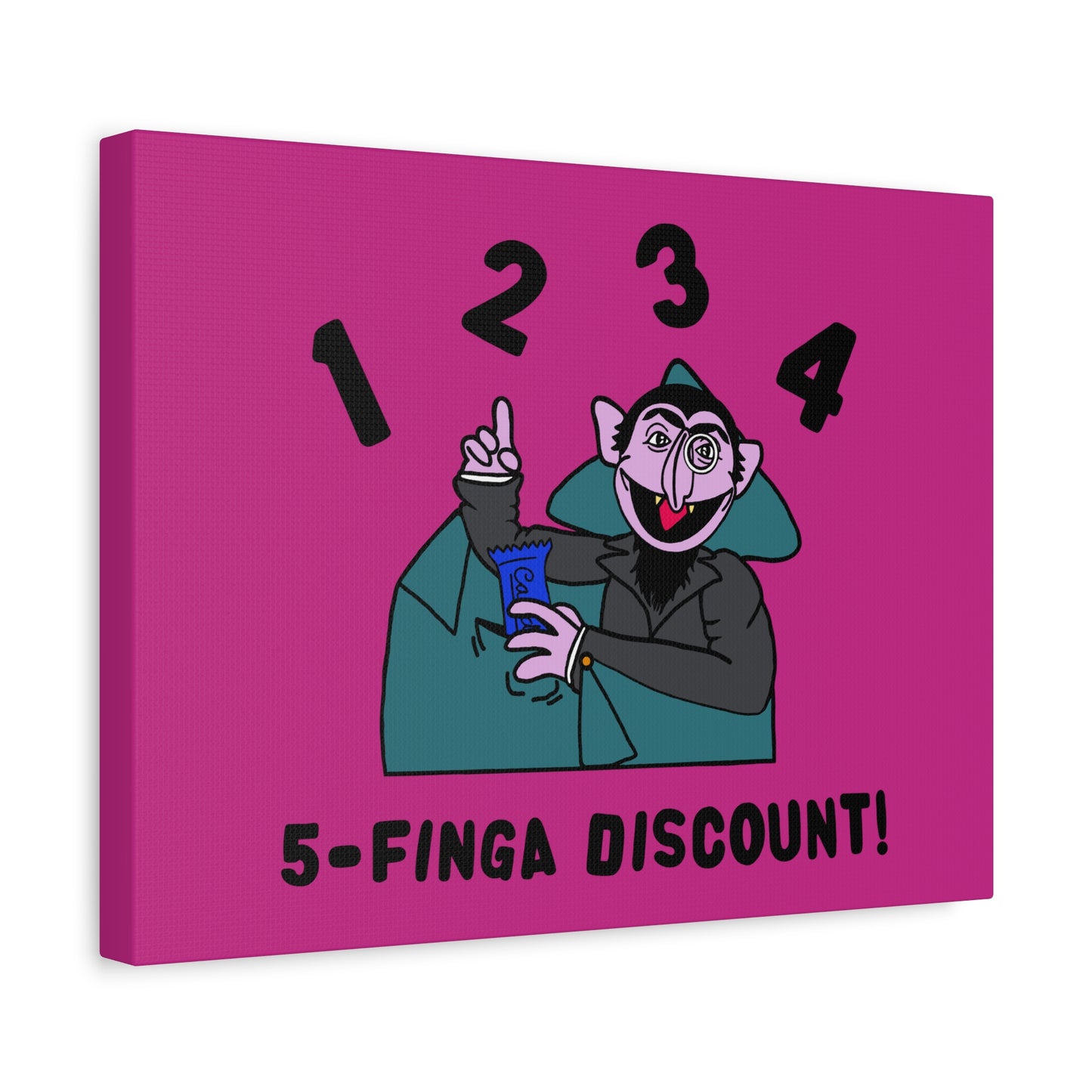 Five Finger Discount Canvas Print Pink - Sesame Street The Count Parody Art Print