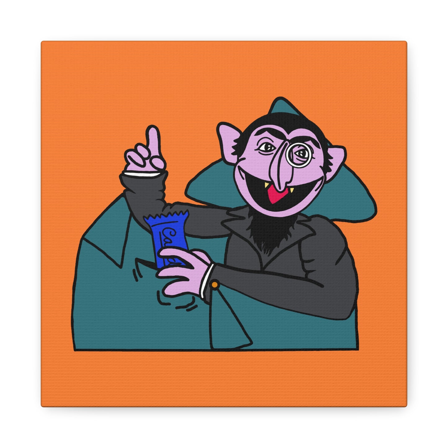 The Count Stealing Candy Canvas Print Orange - Sesame Street The Count Parody Art