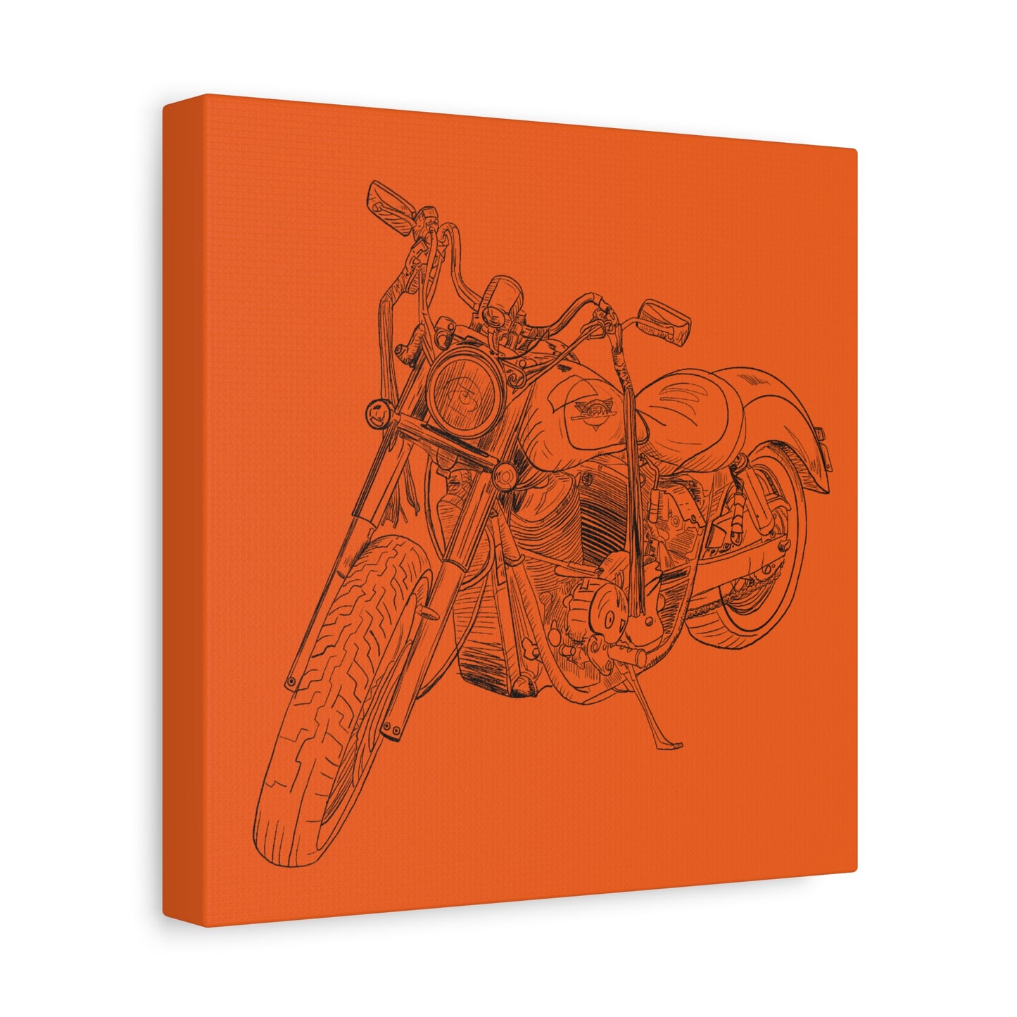 Ride Me Harley Motorcycle Sketch Canvas Print - Black Ink on Orange Background