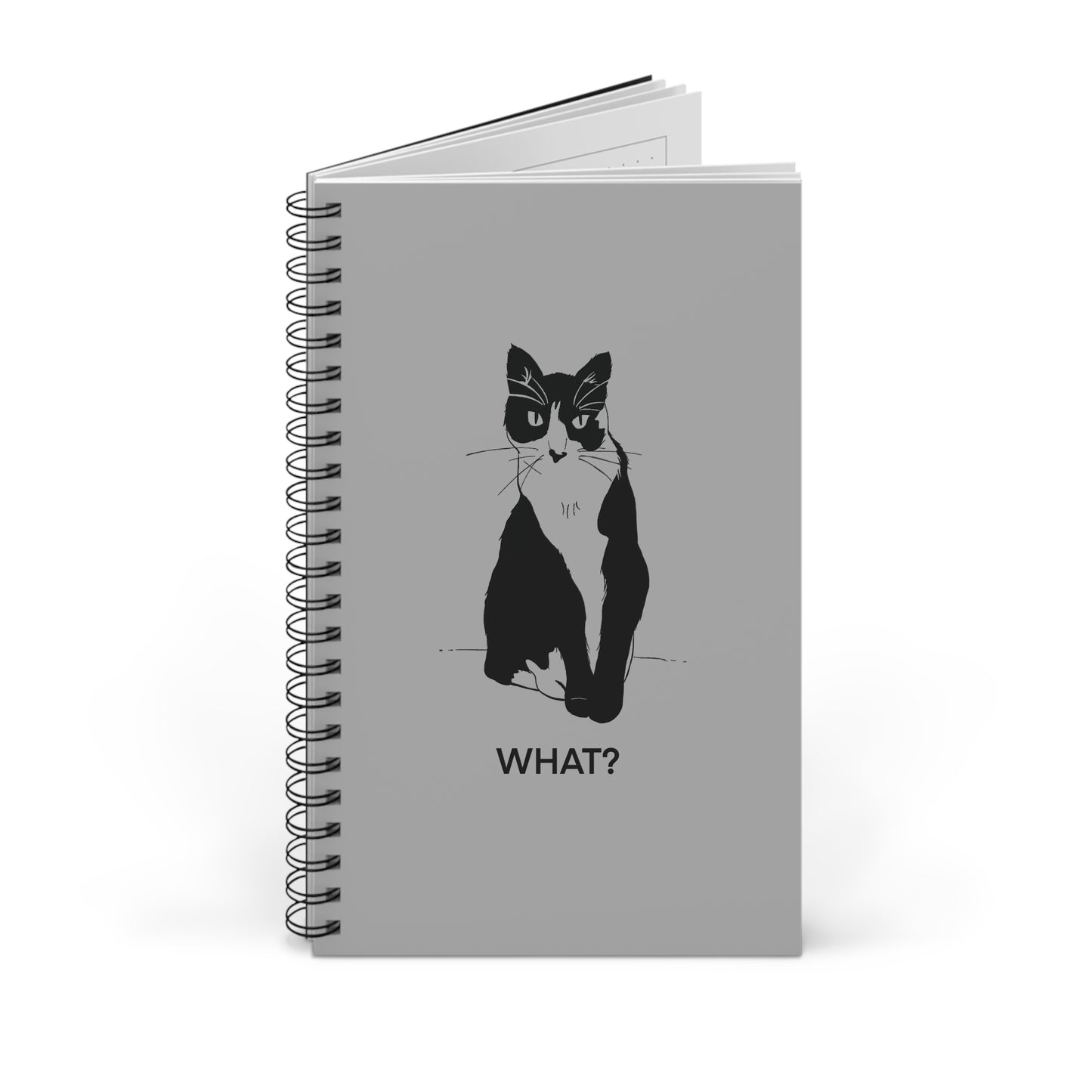 Cattitude Notebook in Light Grey (Transparent Style Cat) - Cat Spiral Notebook