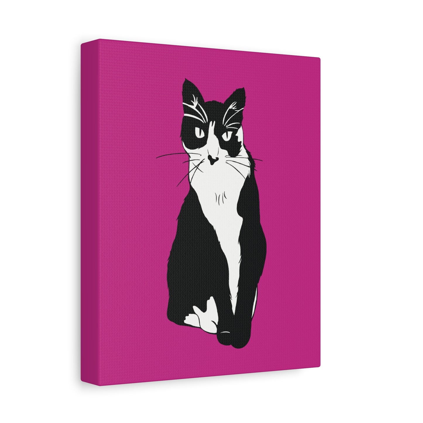 Cat Canvas on Pink (B&W Style Cat) - Cat Drawing Art