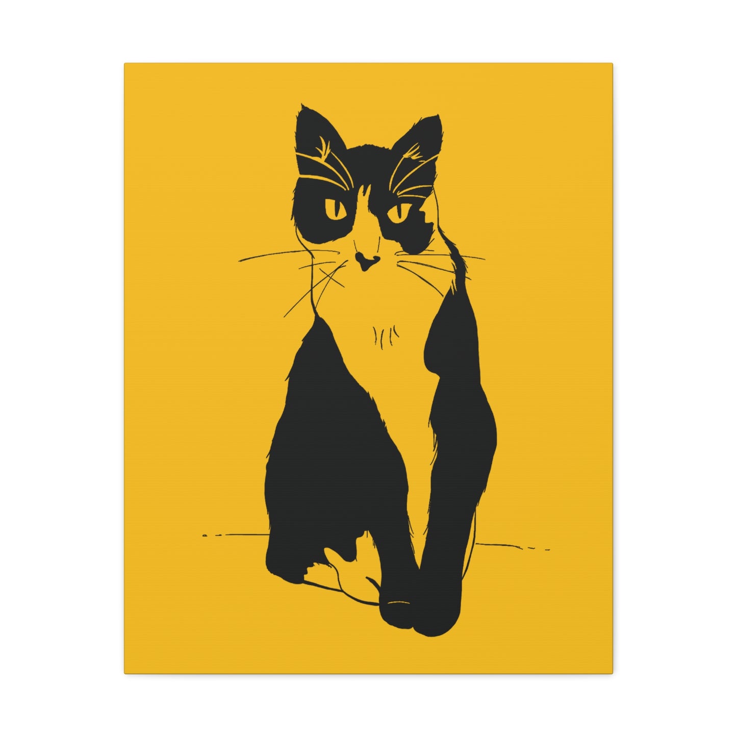 Cat Canvas Print on Yellow (Transparent Style Cat) - Cat Drawing Art