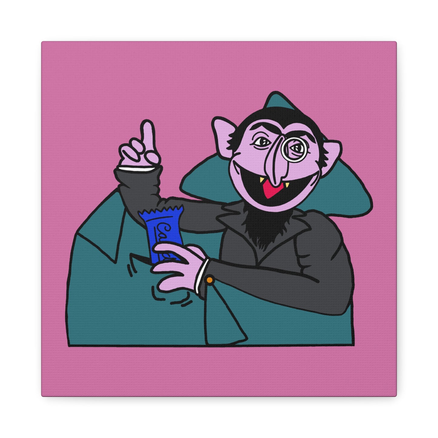 The Count Stealing Candy Canvas Print Light Pink - Sesame Street The Count Parody Art