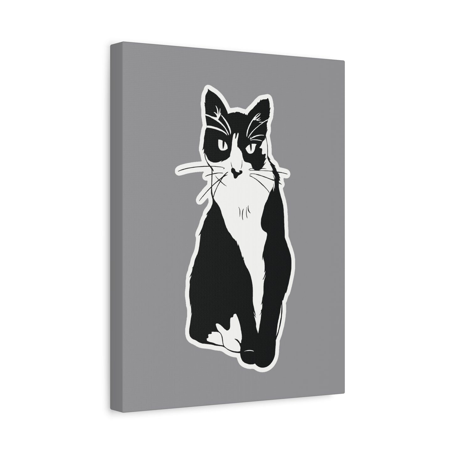 Cat Canvas Print on Grey (Sticker Style Cat) - Cat Drawing Wall Art