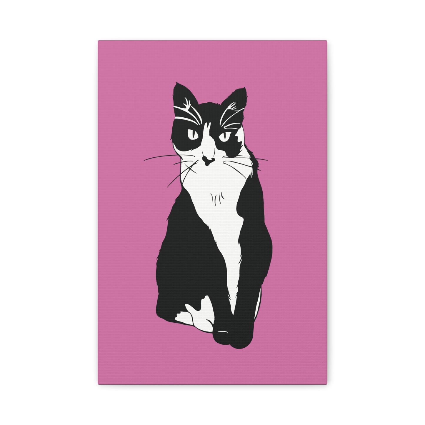 Cat Canvas on Light Pink (B&W Style Cat) - Cat Drawing Art