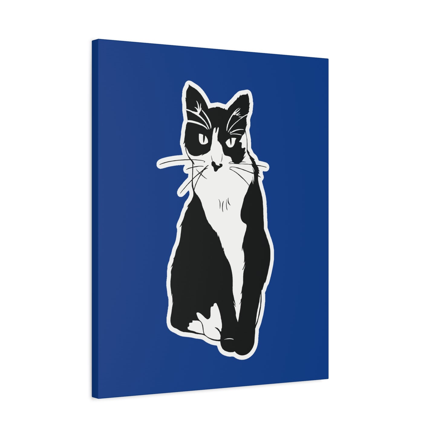 Cat Canvas Print on Dark Blue (Sticker Style Cat) - Cat Drawing Art