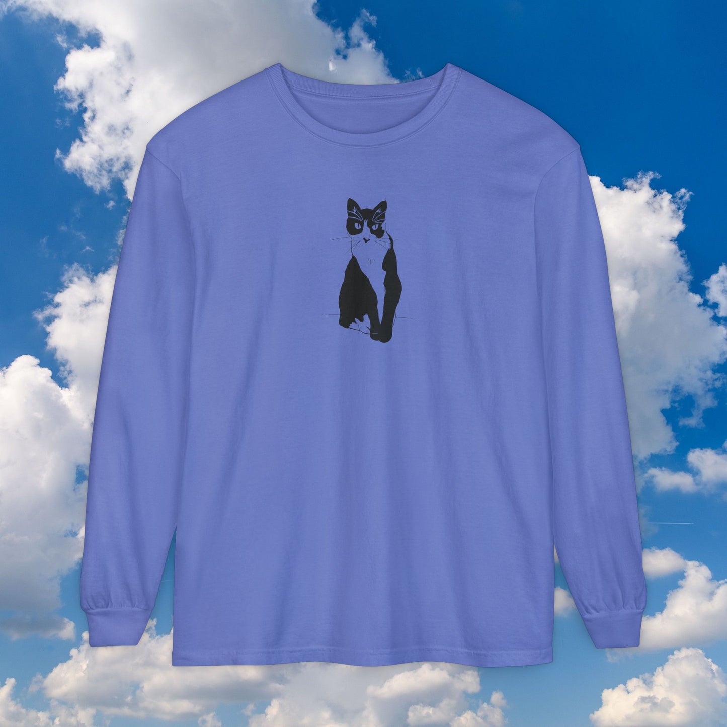 Cat Long Sleeve Tee (Transparent Style Cat) - Cat Drawing Shirt