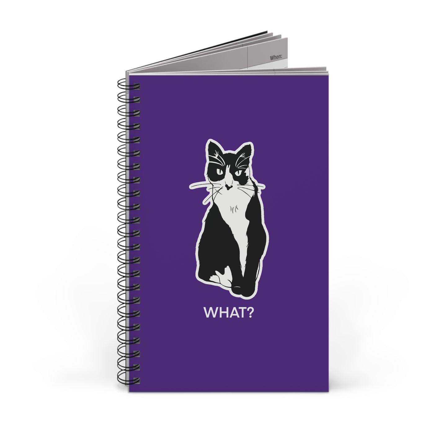 Cattitude Notebook in Purple (Sticker Style Cat with White Writing) - Cat Spiral Notebook