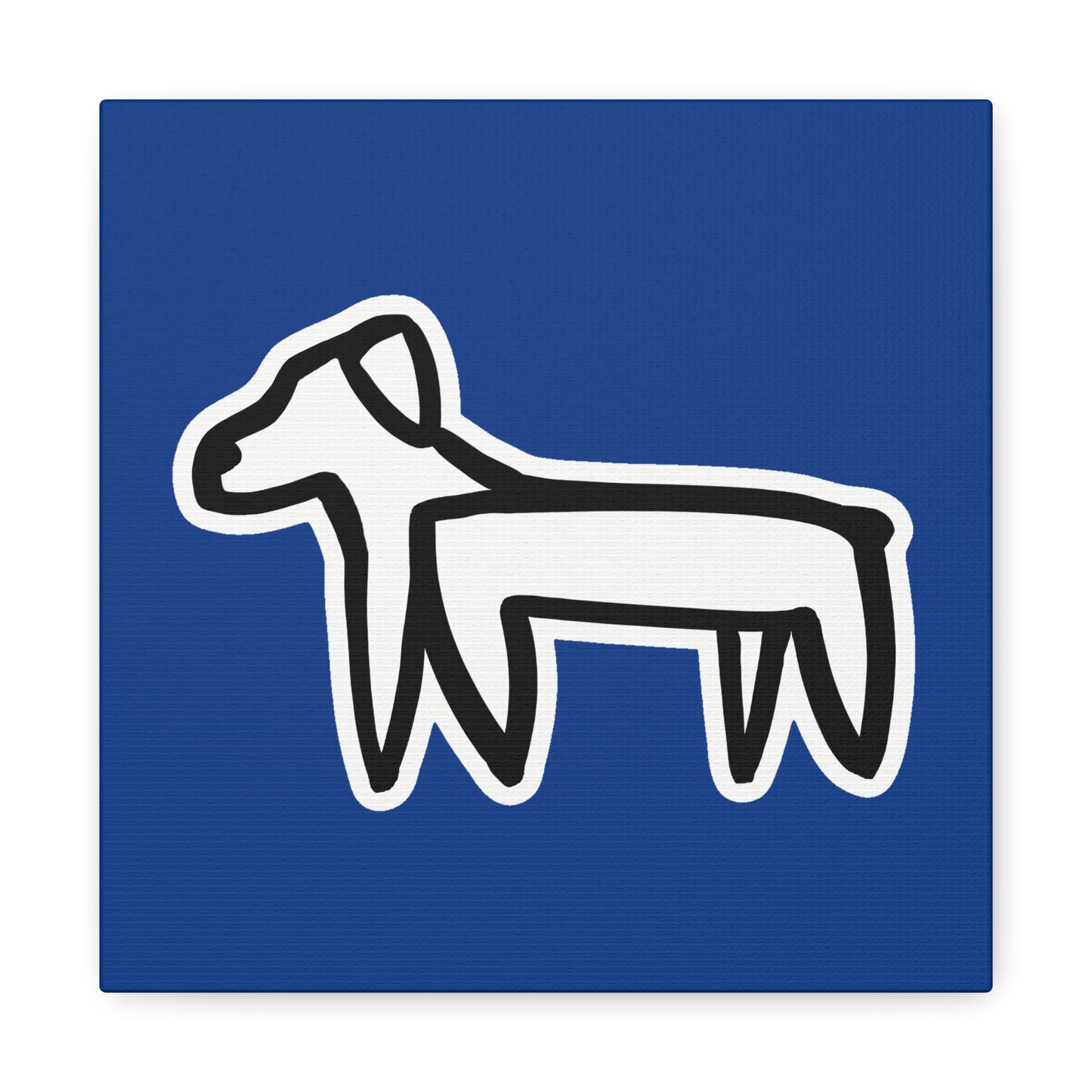 Dog Canvas Print on Blue (Sticker Style White Dog) - Dog Drawing Wall Art