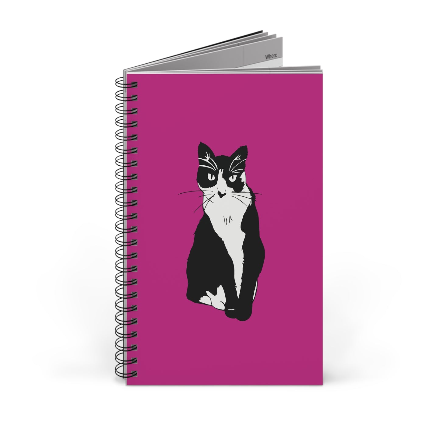 Cat Notebook in Pink (B&W Style Cat) - Cat Spiral Notebook