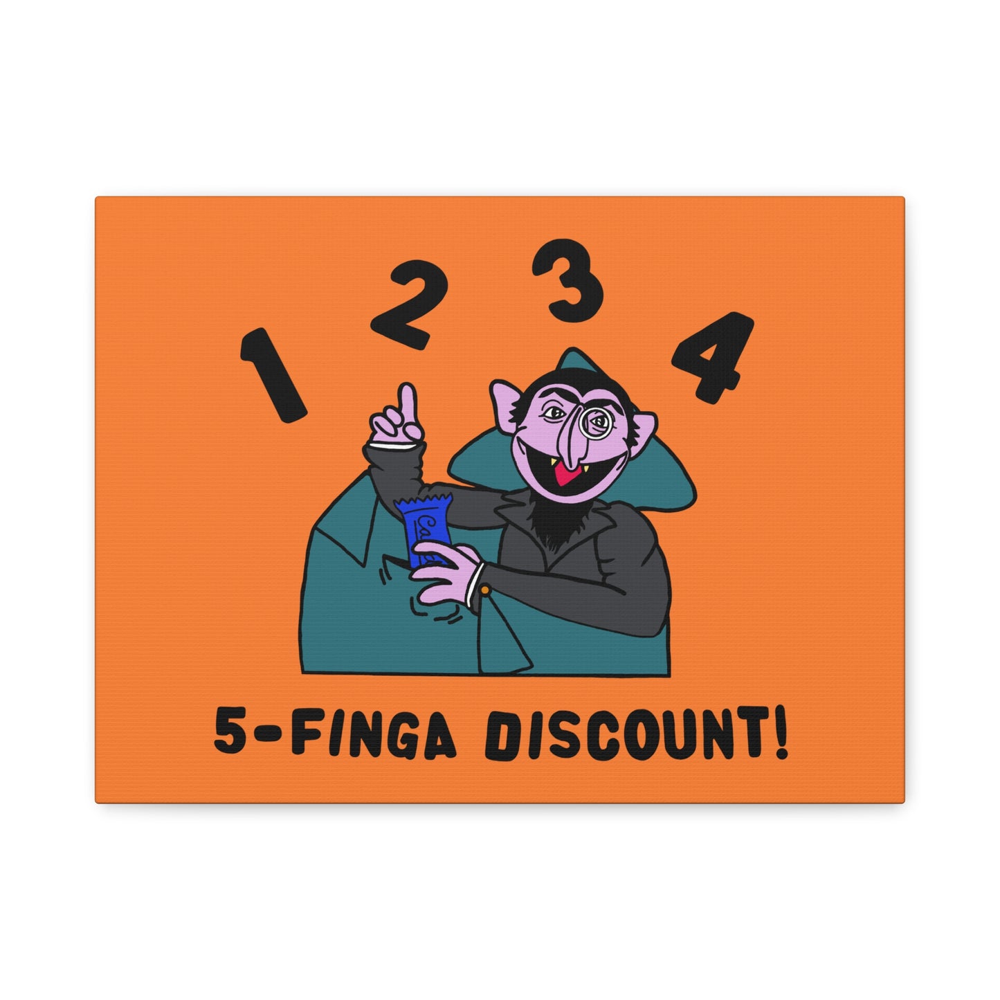 Five Finger Discount Canvas Print Light Orange - Sesame Street The Count Parody Art Print