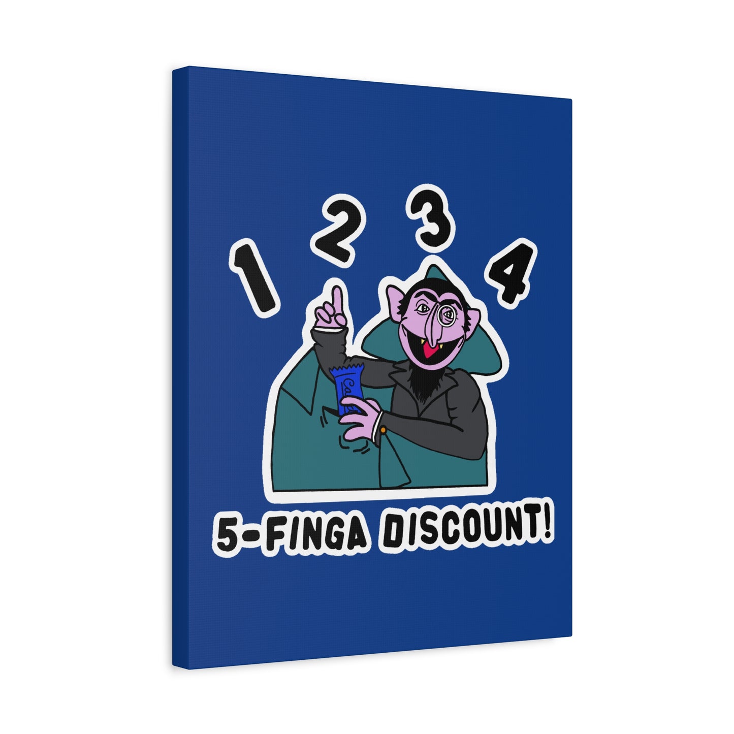 Five Finger Discount Canvas Print Dark Blue - Sesame Street The Count Parody Art Print