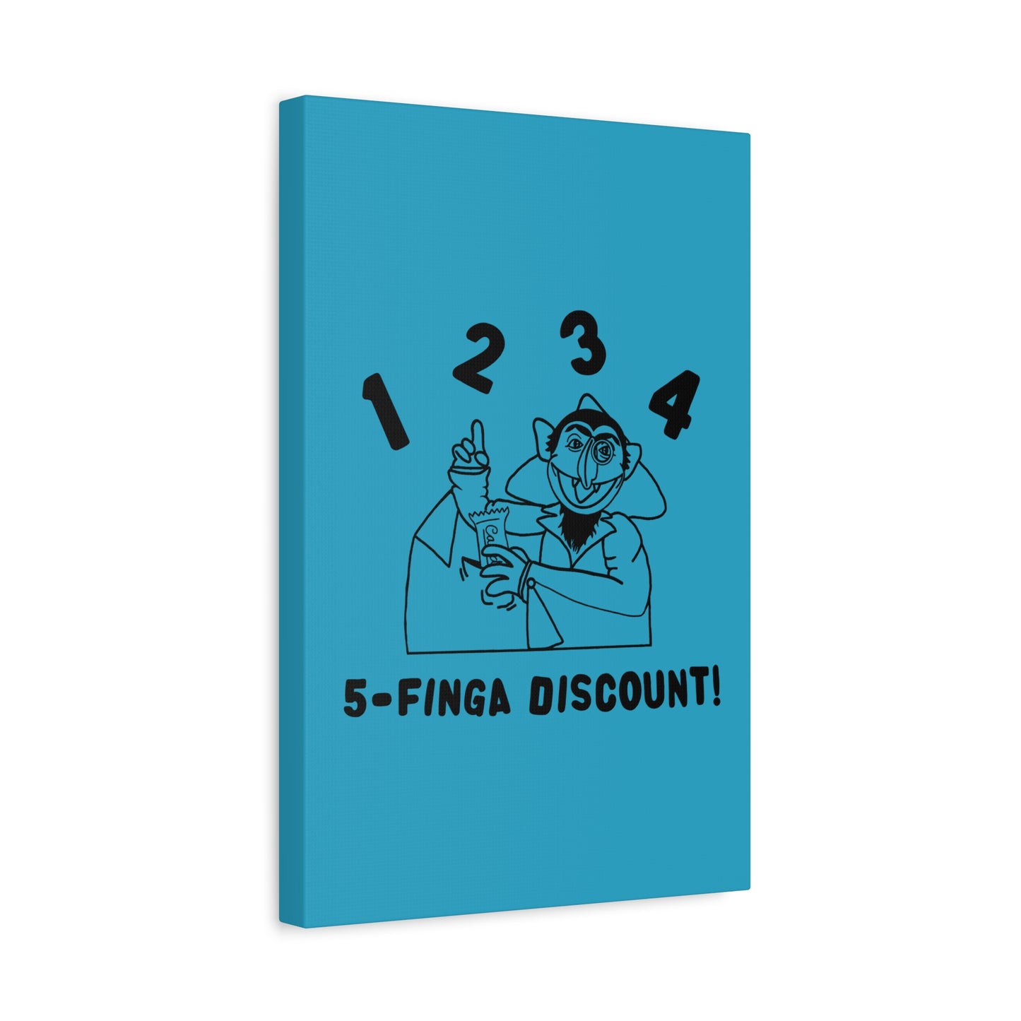 Five Finger Discount Outline Canvas Print Turquoise - Sesame Street The Count Parody Art Print