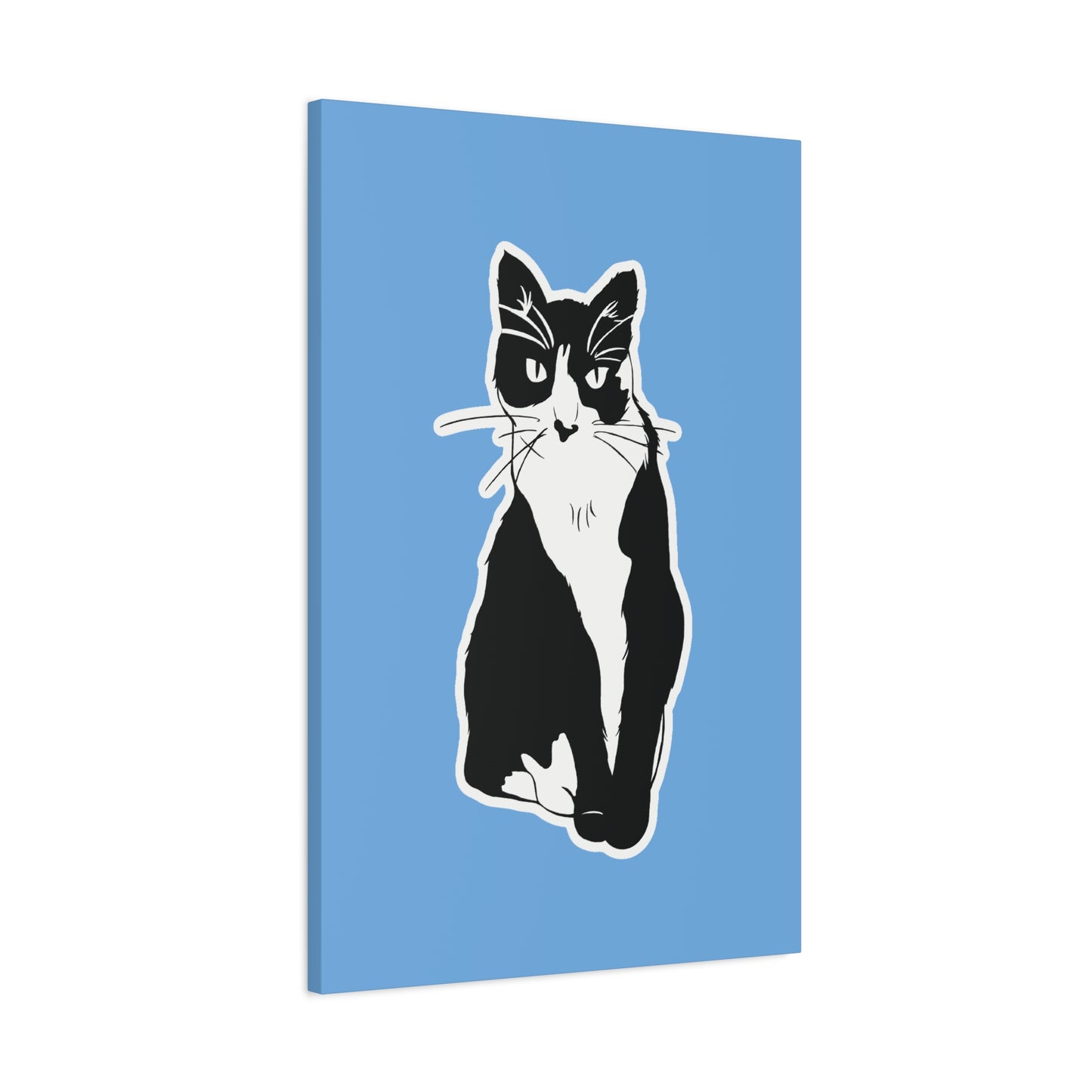 Cat Canvas on Light Blue (Sticker Style Cat) - Cat Drawing Art