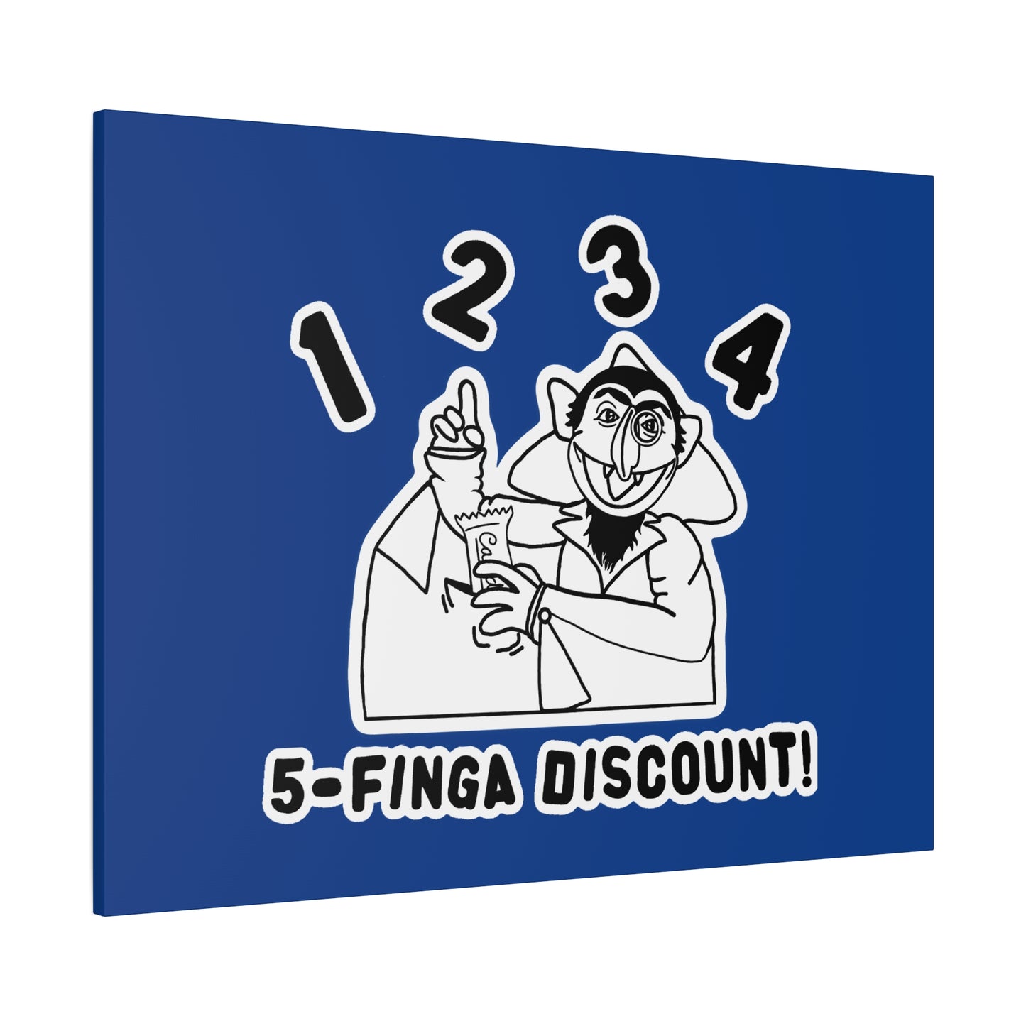 Five Finger Discount Outline Canvas Print Dark Blue - Sesame Street The Count Parody Art Print
