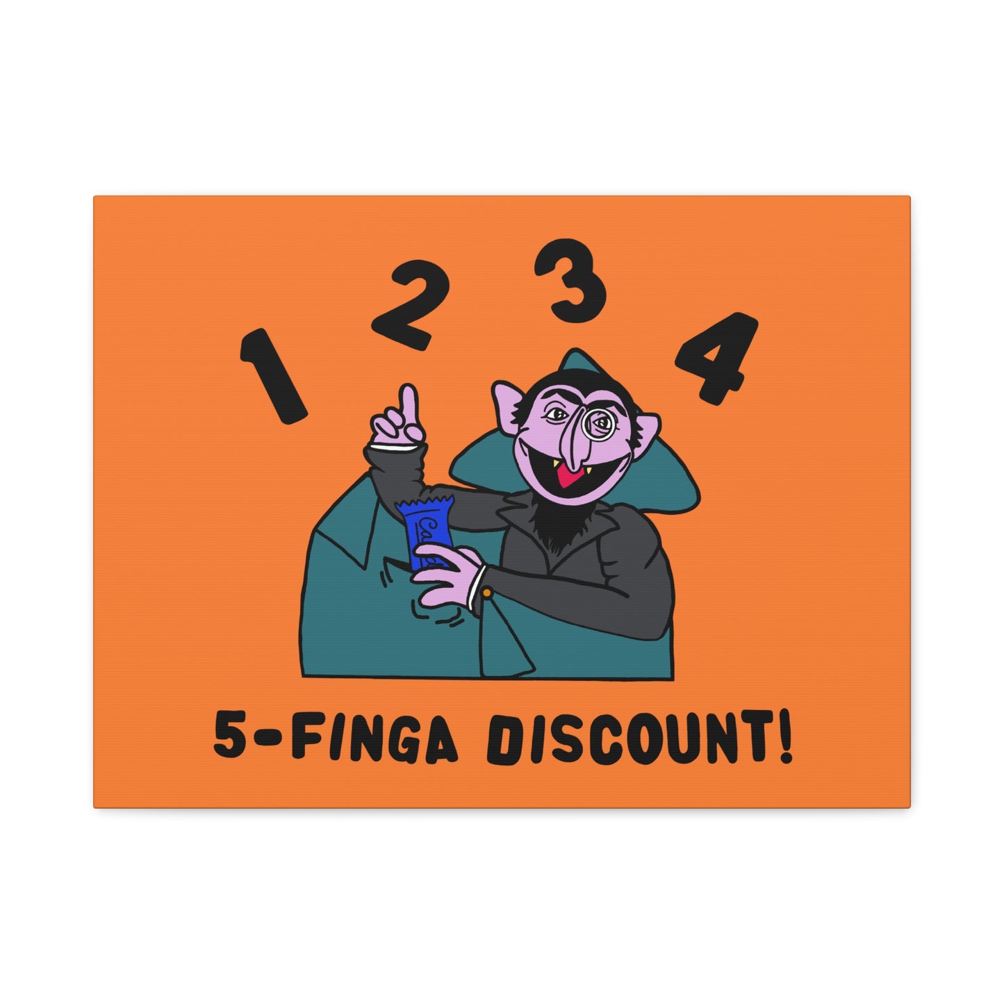 Five Finger Discount Canvas Print Light Orange - Sesame Street The Count Parody Art Print