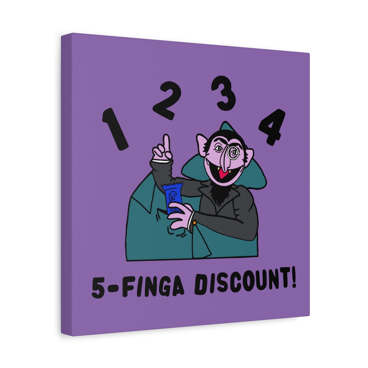 Five Finger Discount Canvas Print Light Purple - Sesame Street The Count Parody Art Print