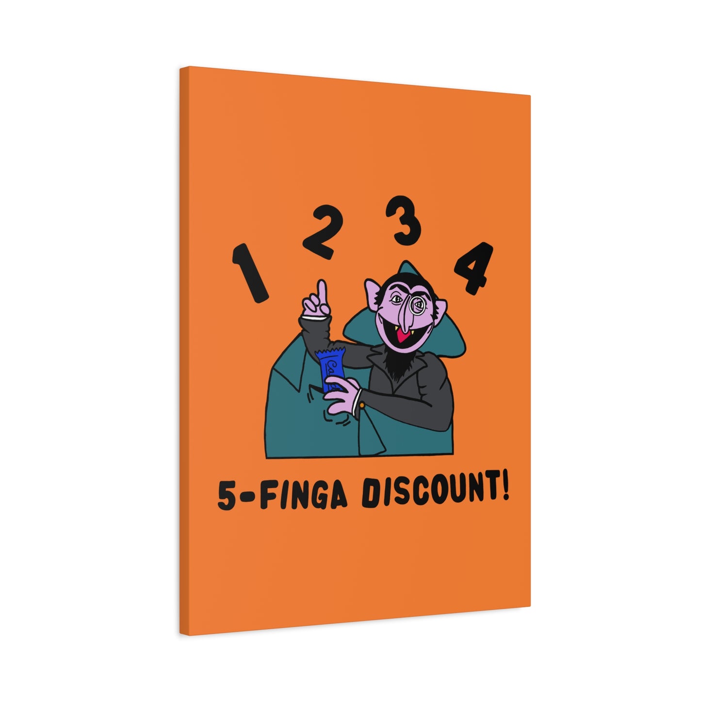 Five Finger Discount Canvas Print Light Orange - Sesame Street The Count Parody Art Print