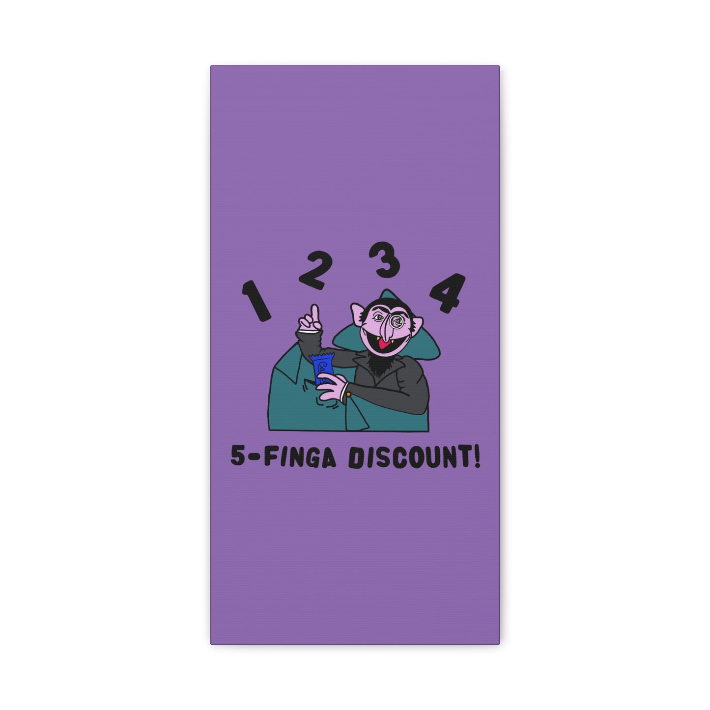Five Finger Discount Canvas Print Light Purple - Sesame Street The Count Parody Art Print