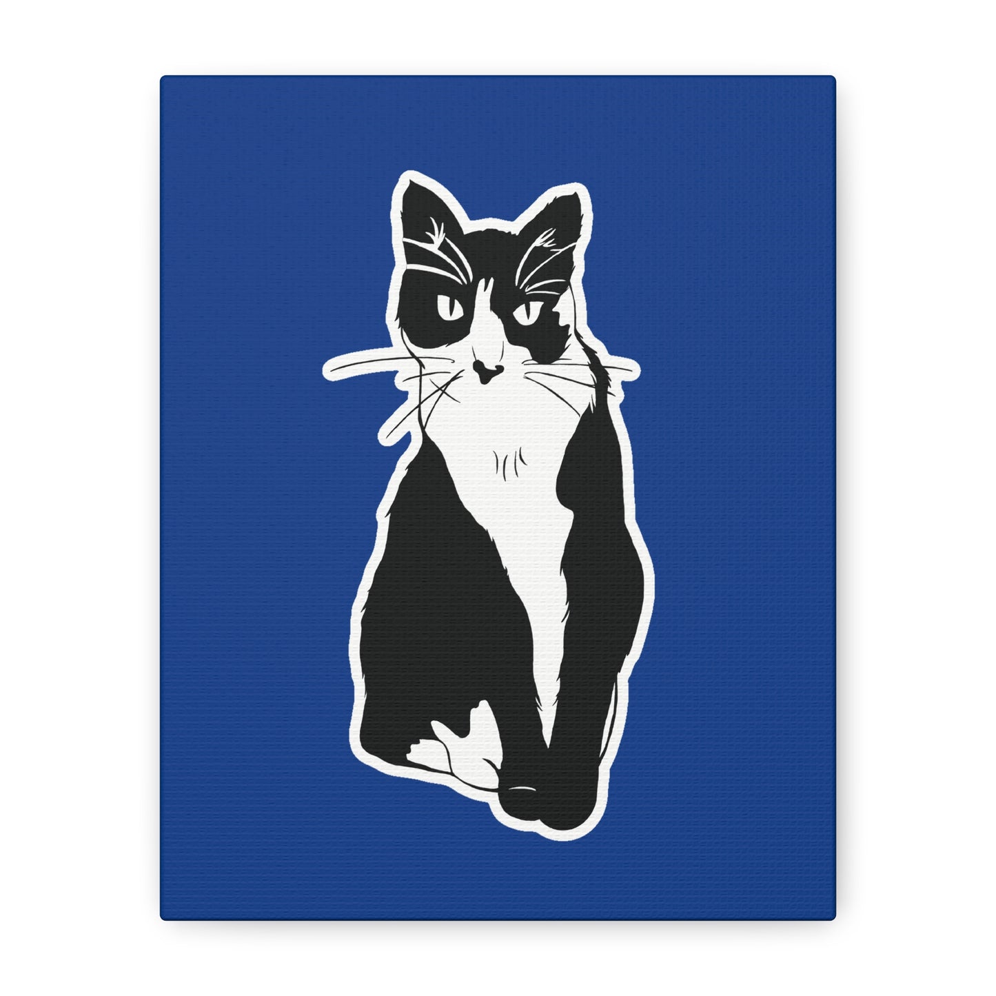 Cat Canvas Print on Dark Blue (Sticker Style Cat) - Cat Drawing Art