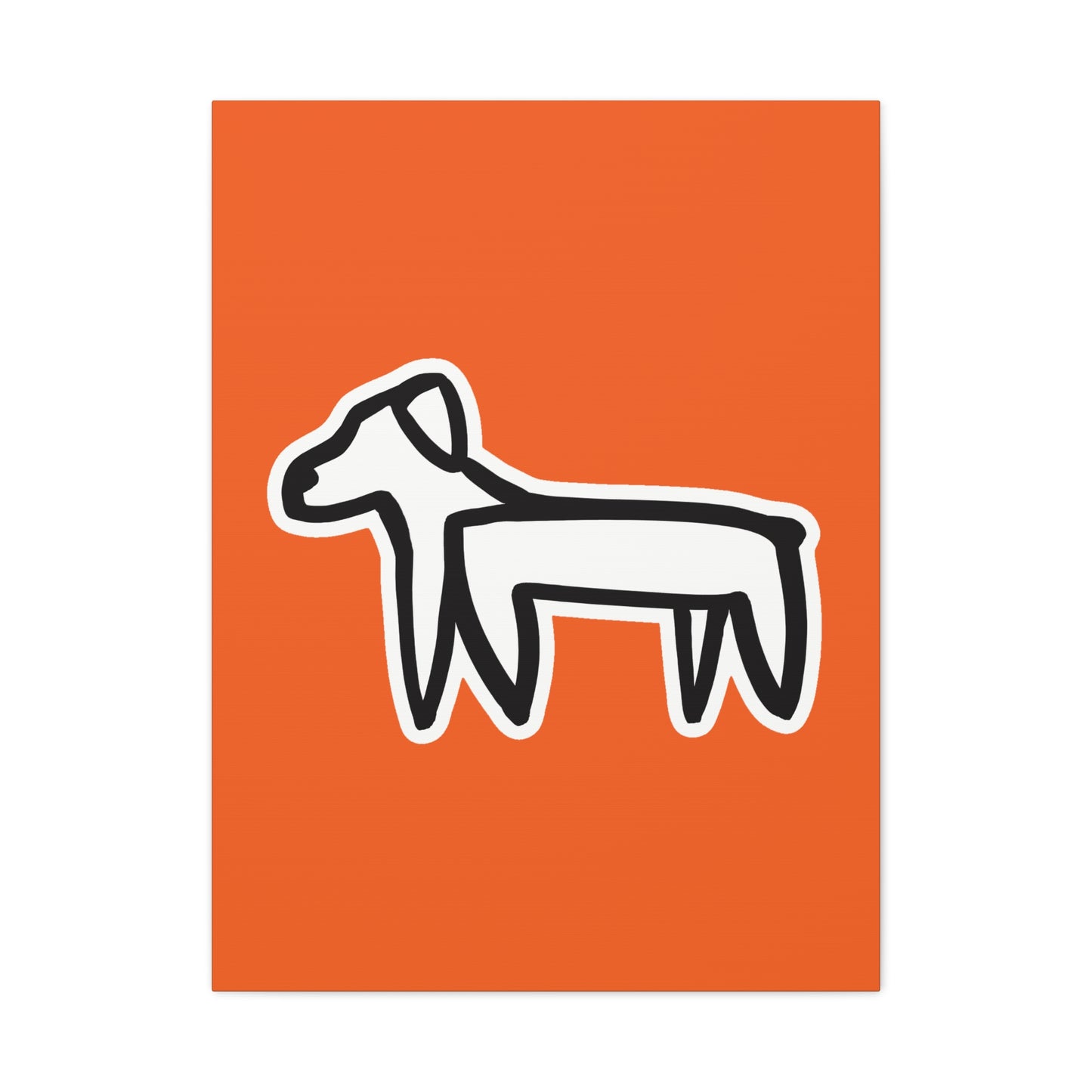 Dog Canvas Print on Orange (Sticker Style White Dog) - Dog Art Print
