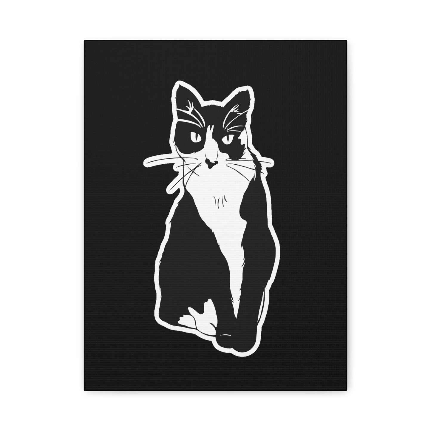 Cat Canvas Print on Black (Sticker Style Cat) - Cat Drawing Art