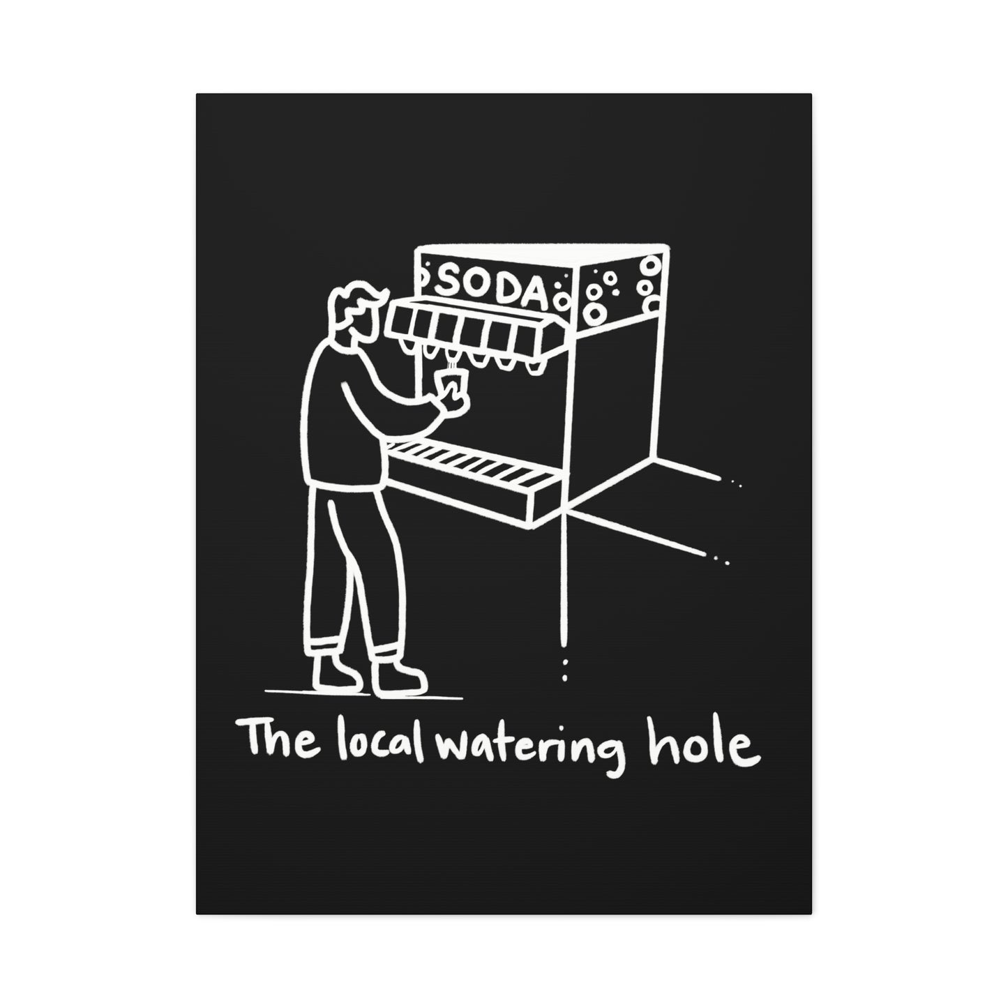 Local Watering Hole Canvas Print - White Ink on Black Background