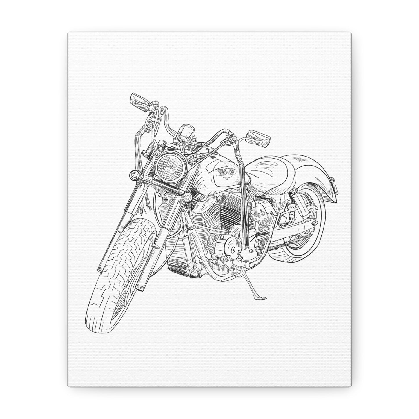 Ride Me Harley Motorcycle Sketch Canvas Print - Black Ink on White Background