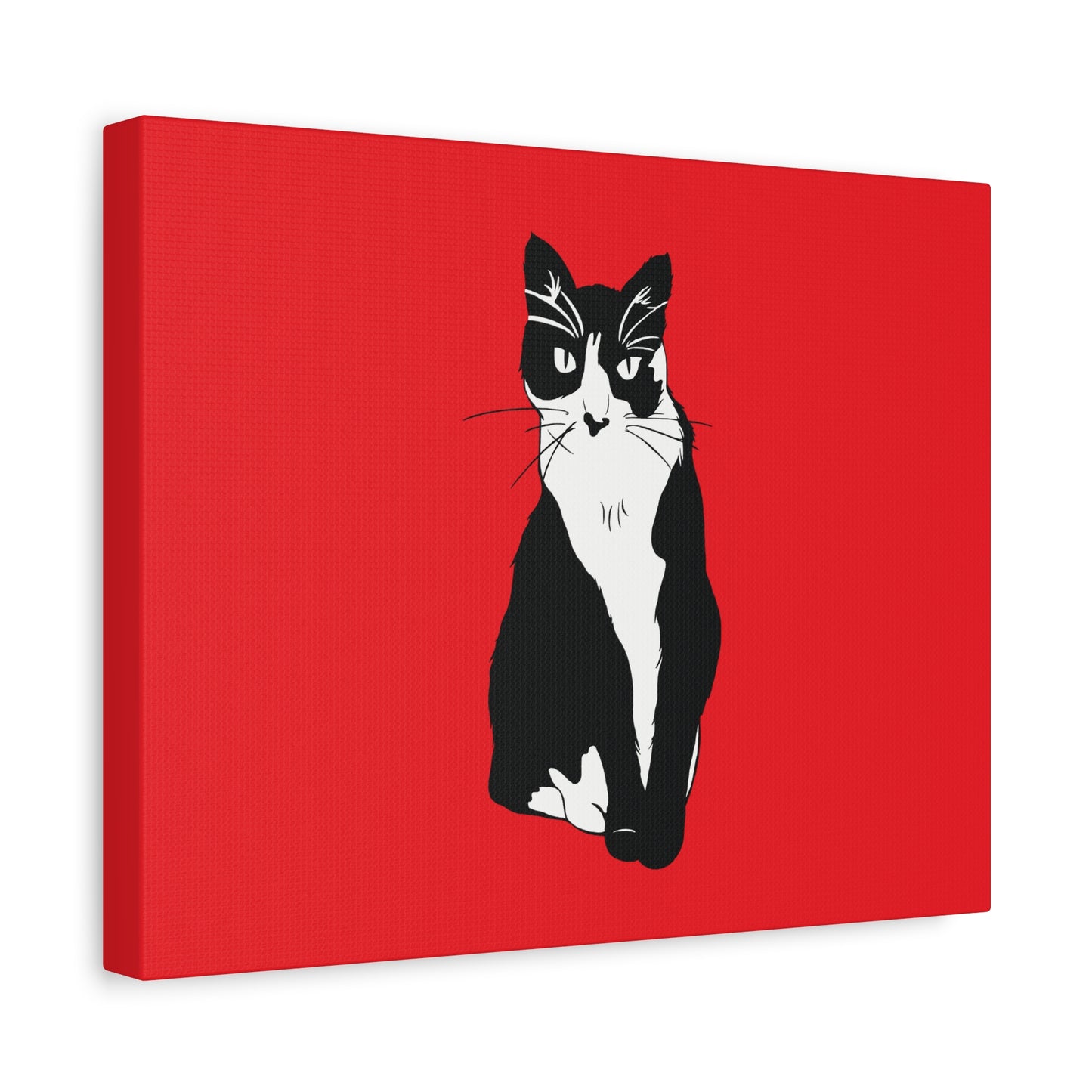 Cat Canvas on Red (B&W Style Cat) - Cat Drawing Art