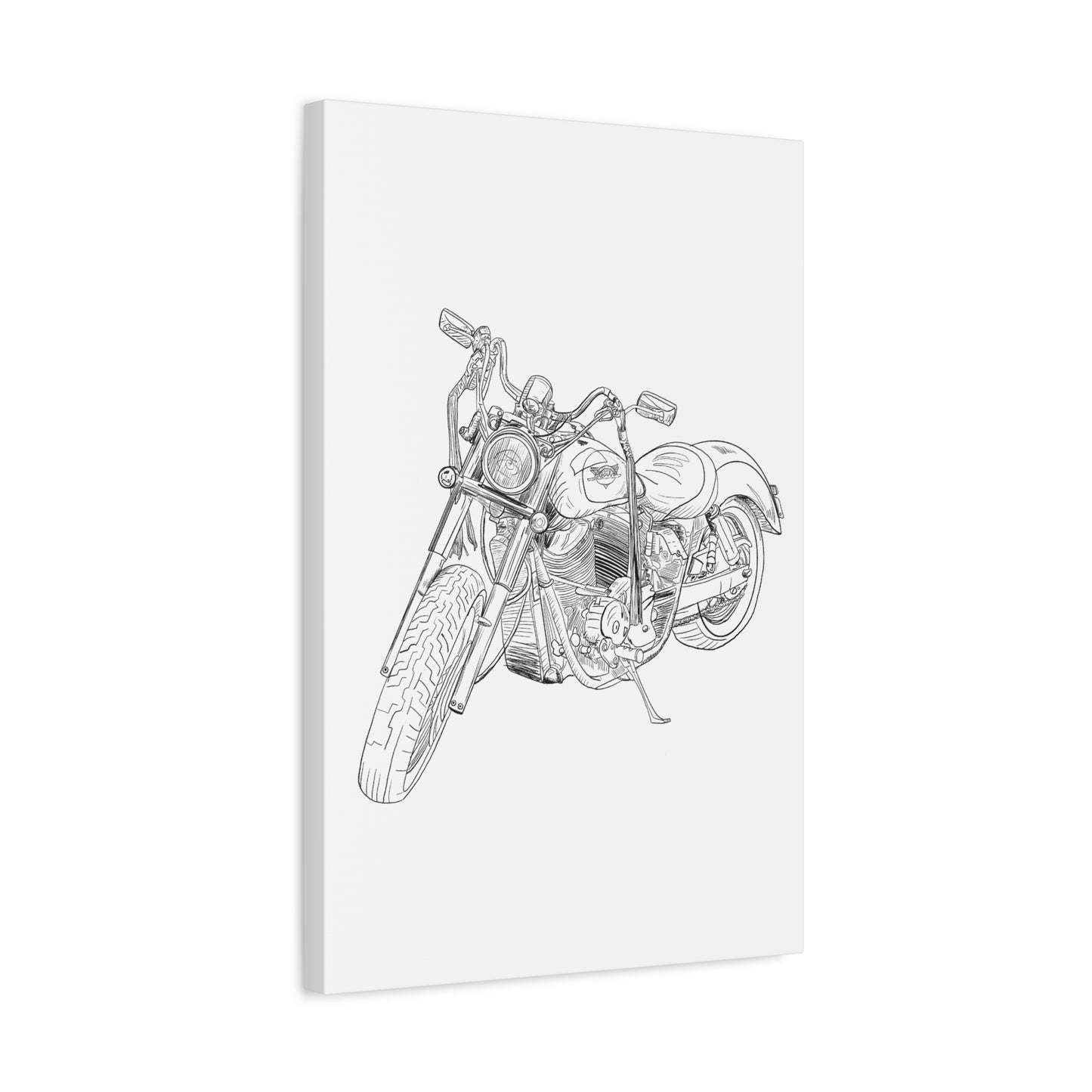 Ride Me Harley Motorcycle Sketch Canvas Print - Black Ink on White Background