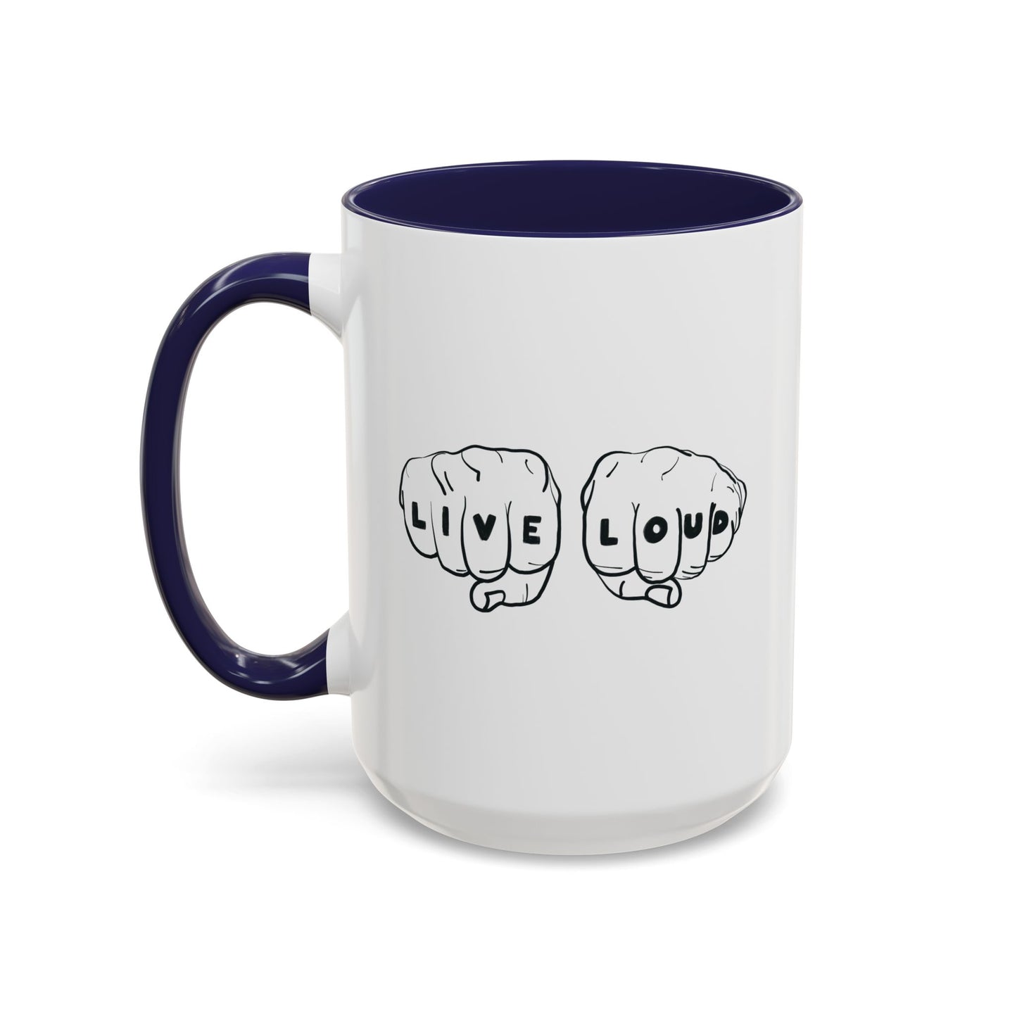 Live Loud Knuckle Tats Tattooed Fists - Four Fists Accent Mug